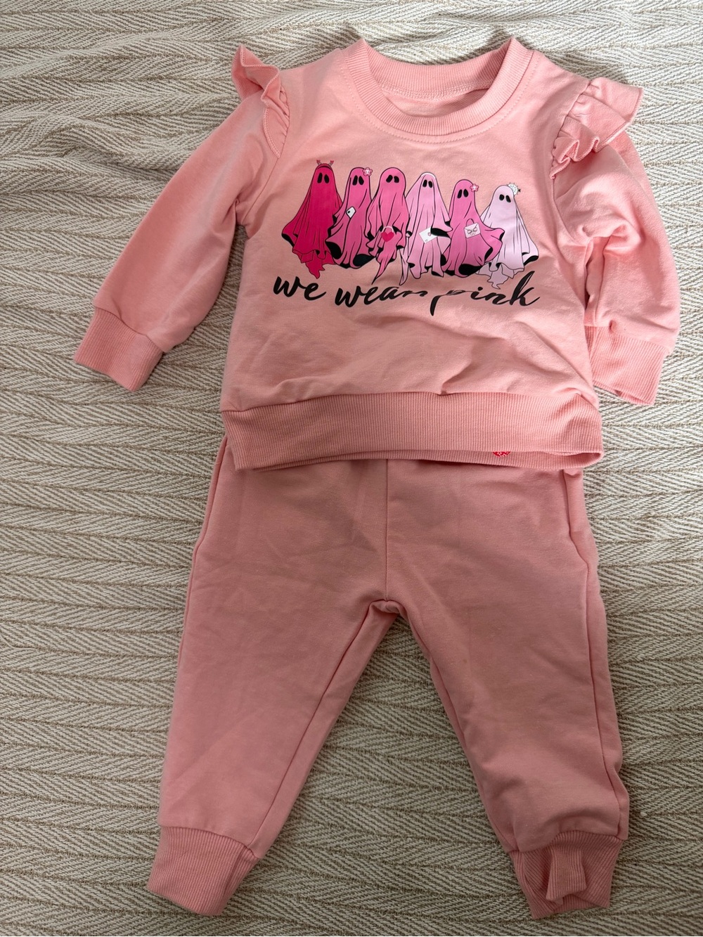 Girls' Pink Ruffle-Shoulder Pajama Set